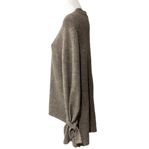 Zara Knit Over Sized Taupe High Low Sweater with Tie Sleeves Size Medium. - Picture 10 of 16